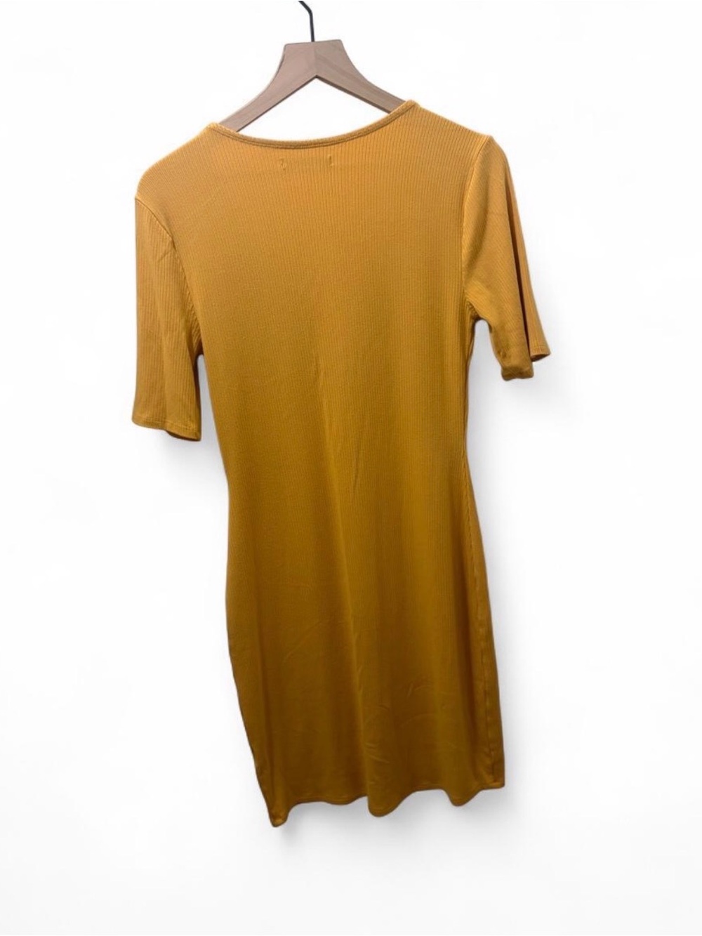Abercrombie & Fitch Mustard Yellow Ribbed Mini Dress Medium Tall - Picture 4 of 5